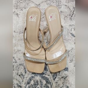 Elegant Tan Women's Sandals with Rhinestone Straps